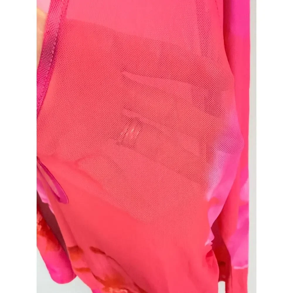 Label of Love Pink Floral Sheer Mesh Swim Cover Up Tunic XL